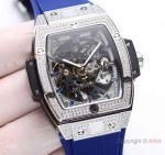 New Copy Hublot Spirit of Big Bang Iced Out Hublot Watch Blue Rubber Strap